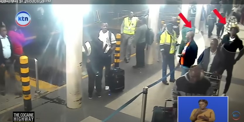 a picture showing drug smuggling suspects chatting with airport security