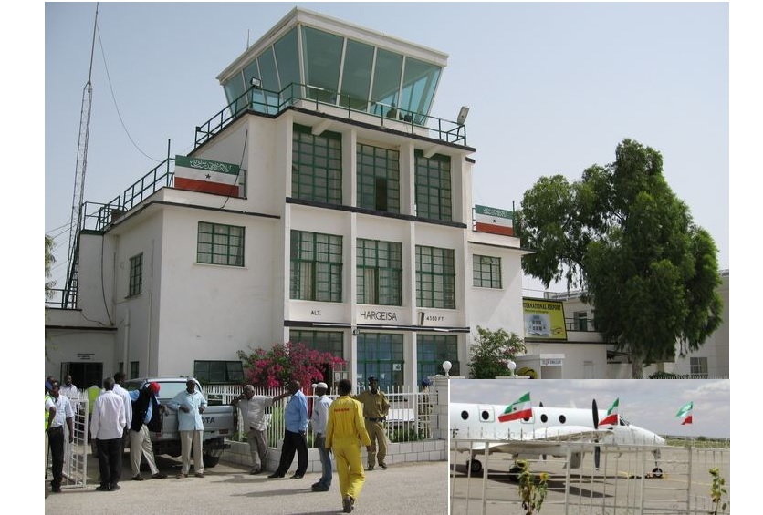 a picture of hargeisa egal airport and an aircraft at the airport